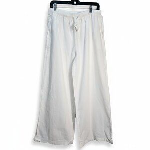 NWOT | White Linen Blend Wide Leg Drawstring Waist Flowy Beach Resort Pants | XL